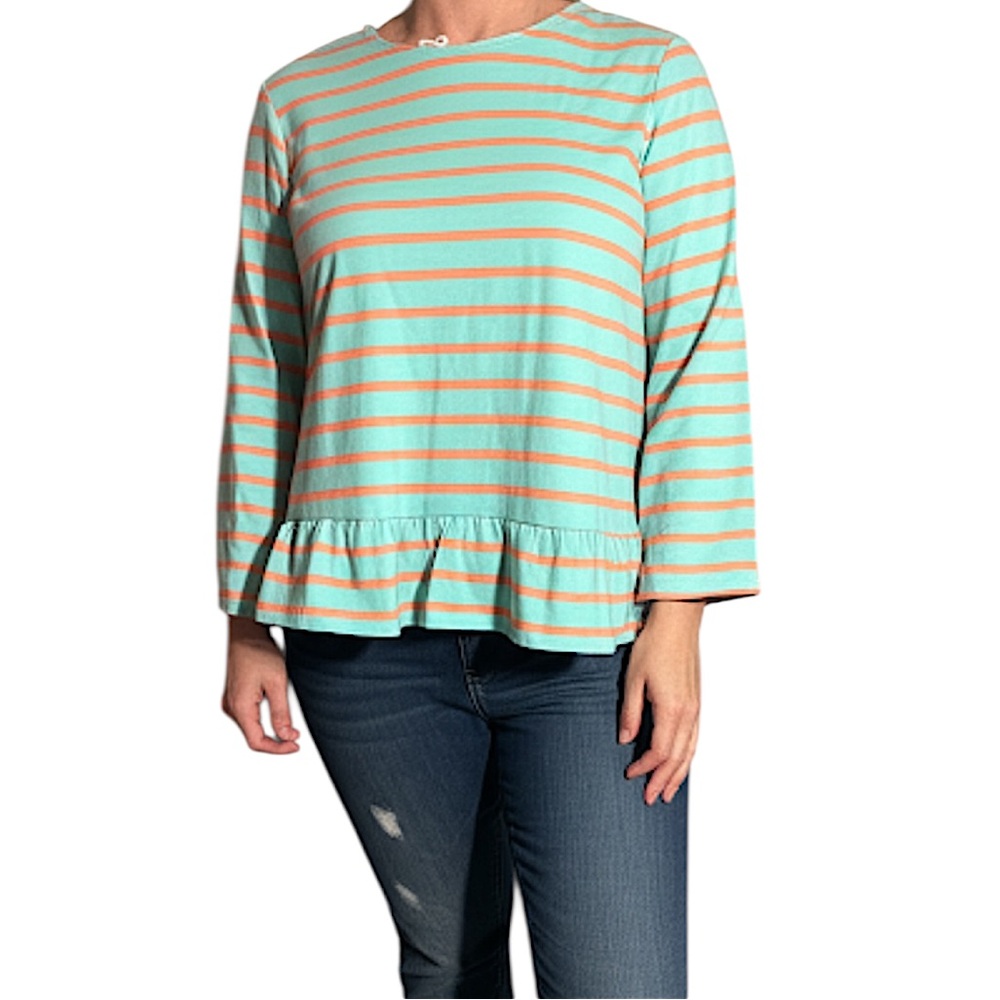 Duffield Lane Sand Ruffle Hem Top Melon Stripe Women’s XL
